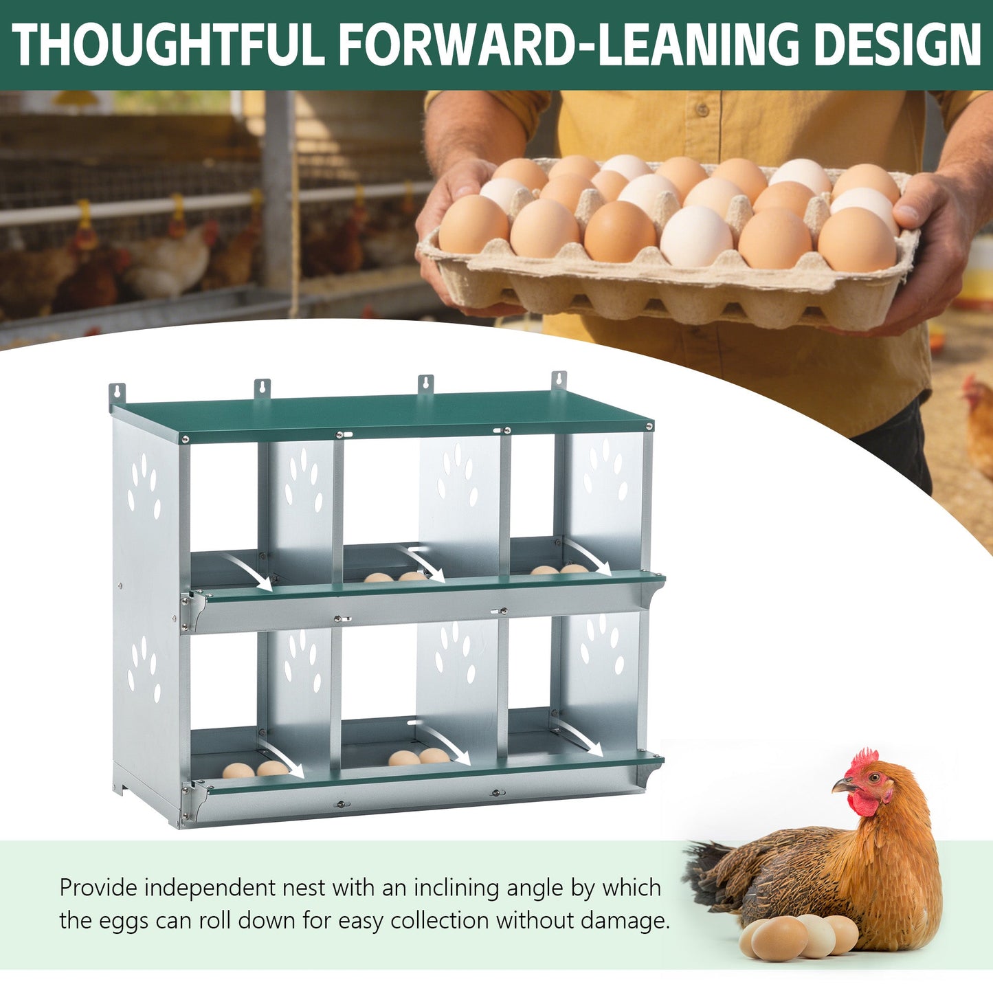 Chicken Nesting Box, 6 Room Metal Nesting Boxes for Chicken