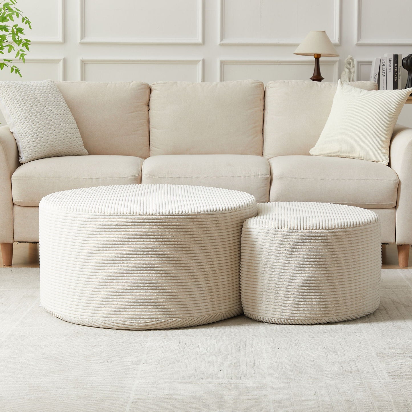 Modern Upholstered Round Coffee Table For Living Room (Set of 2)