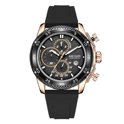 Multifunctional Three-eye Chronograph With Silicone Strap