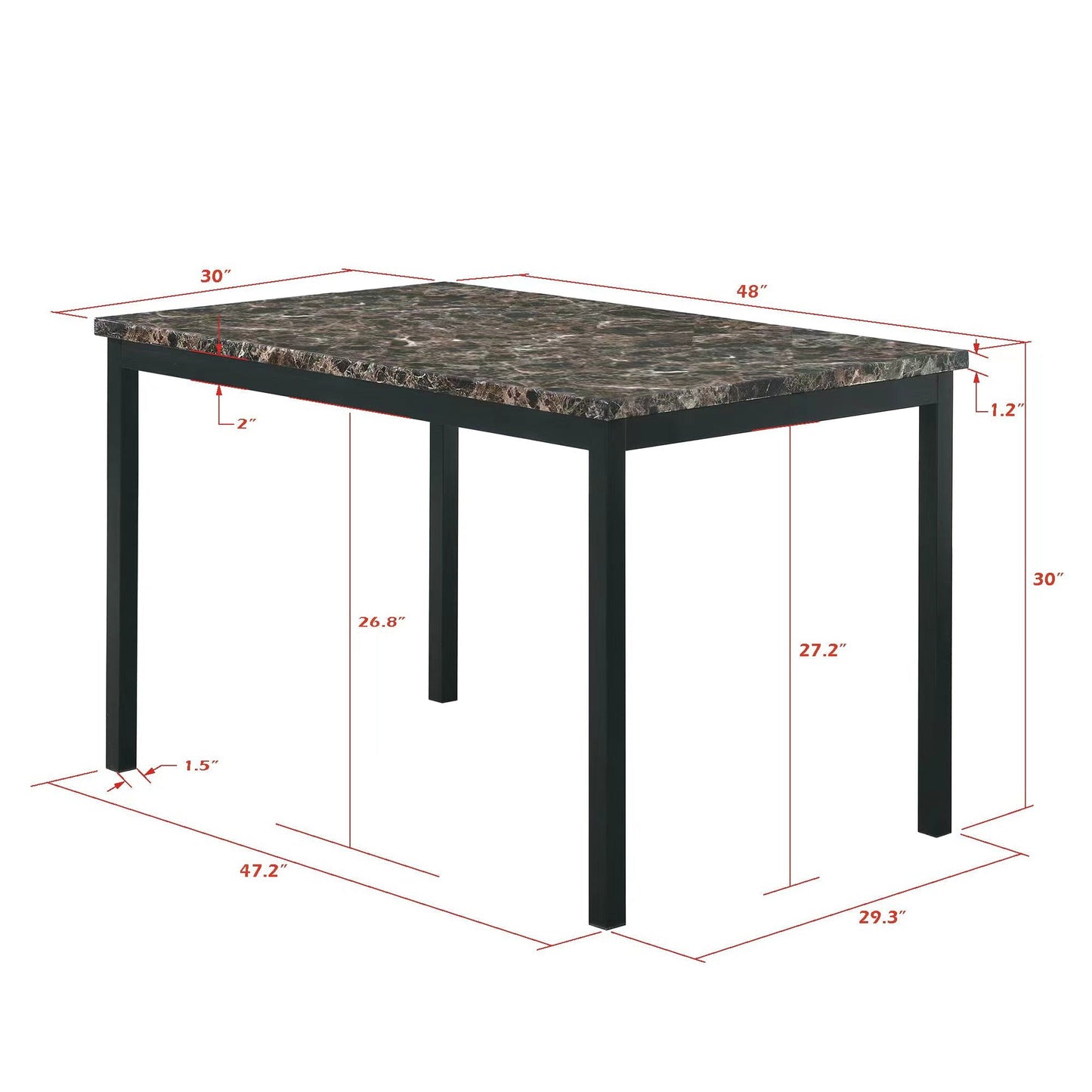 Furniture 5 Piece Metal Dinette Set with Faux Marble Top - Black
