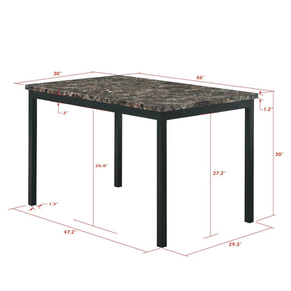 Furniture 5 Piece Metal Dinette Set with Faux Marble Top - Black