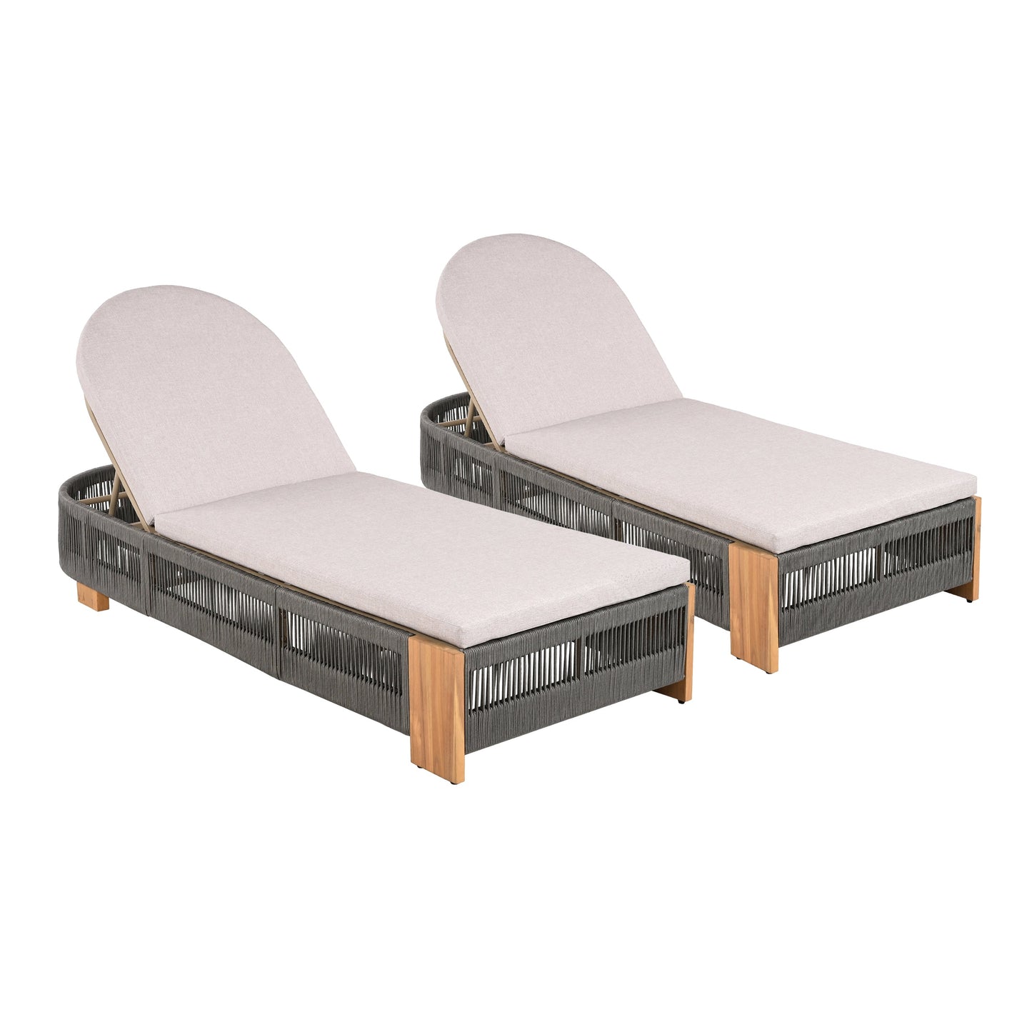 Outdoor Acacia Wood Patio Adjustable Lounge Chair Set of 2