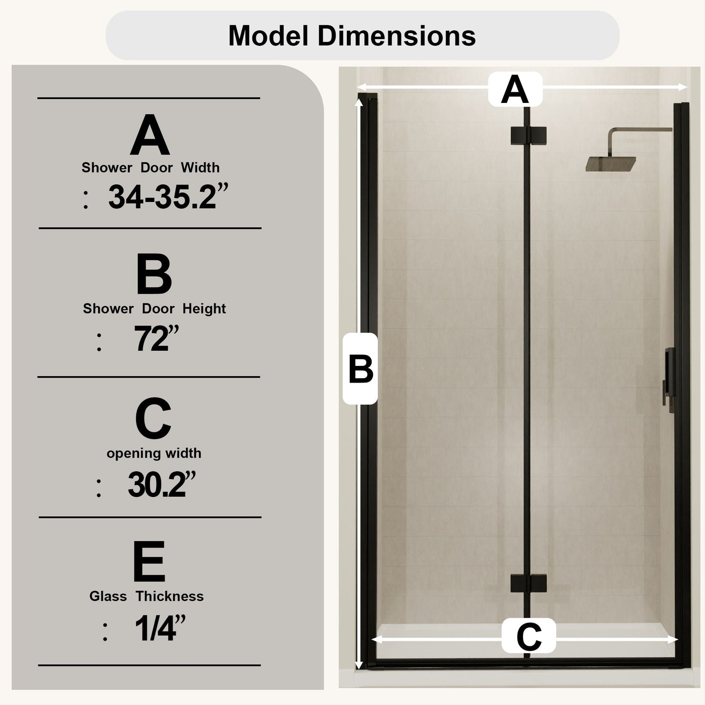 Semi Frameless Bifold Pivot Shower Door, Reversible Installation