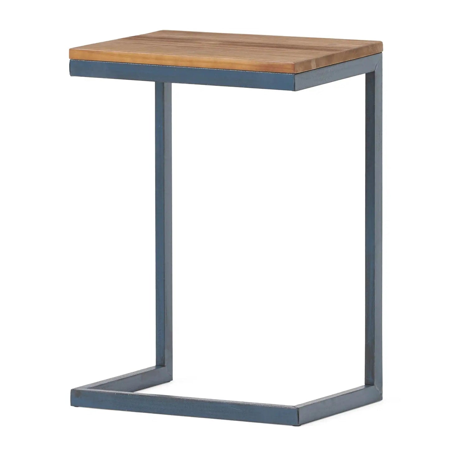 C Shaped End Table With Iron Base And Fir Wood Top