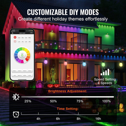 RGB Outdoor String Lights with App Control, 50FT - Multi-Color