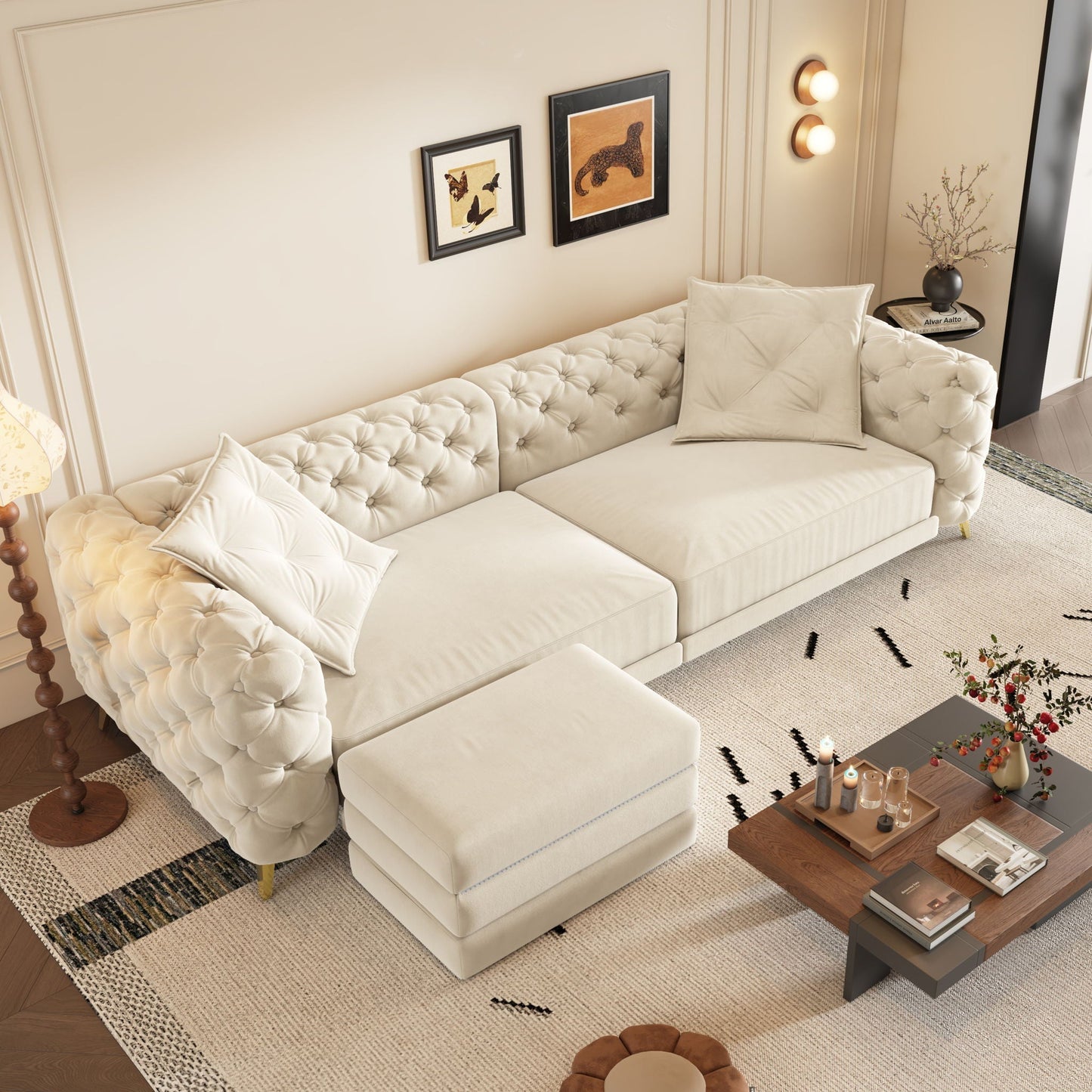 3 In 1 Convertible Sleeper, Deep Seat Pull Out Sofa Bed, Button Tufted