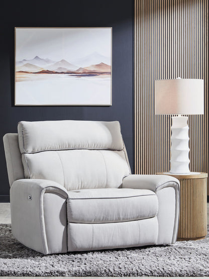 Social Pointe - Power Recliner / Adjustable Headrest - Pearl / Ash