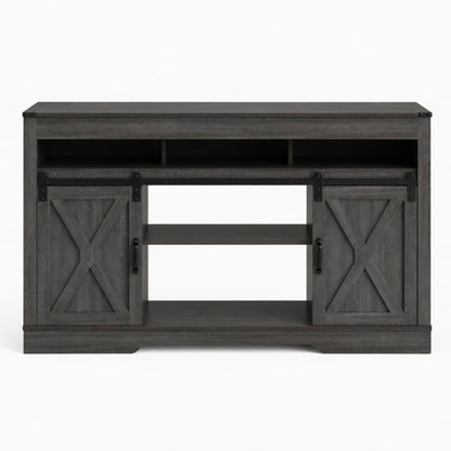 Farmhouse TV Stand With Sliding Barn Doors & Adjustable Storage