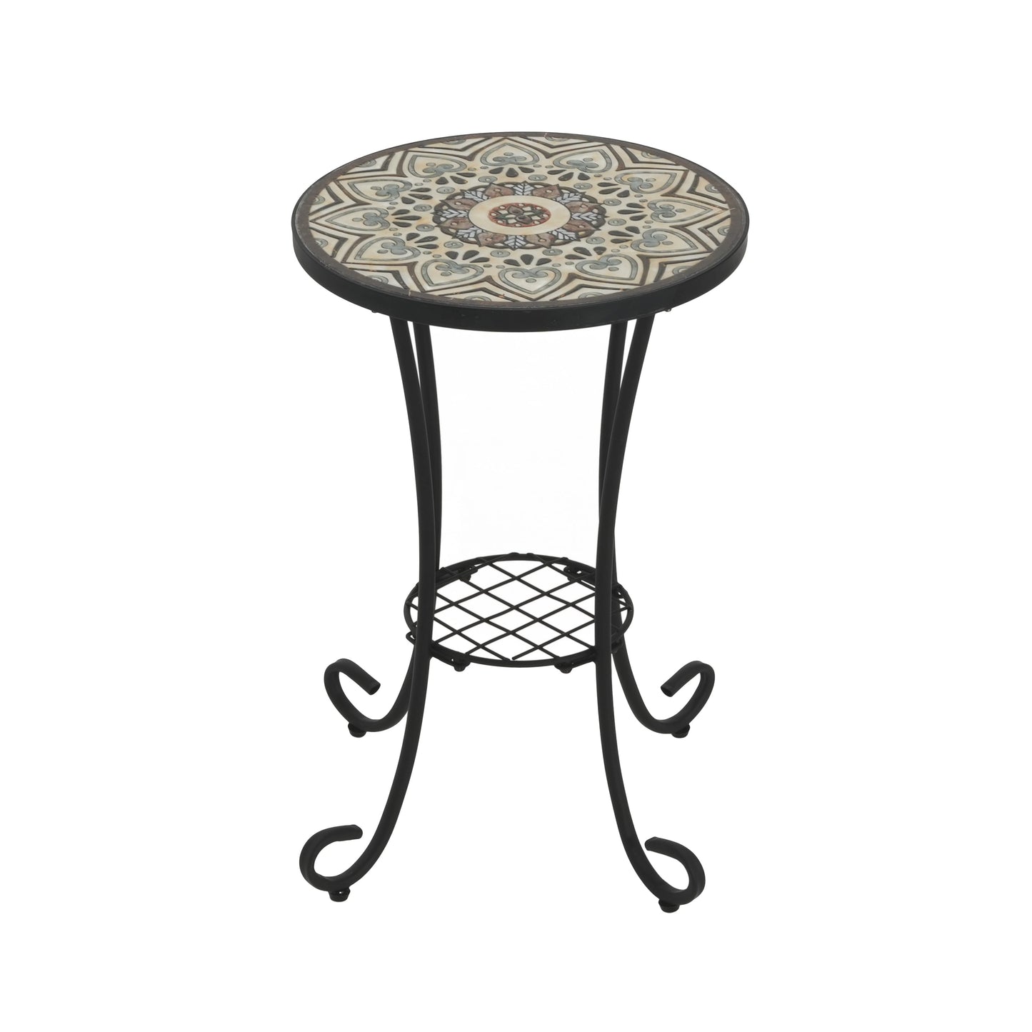 Patio Side Table with Shelf, Brown and Black