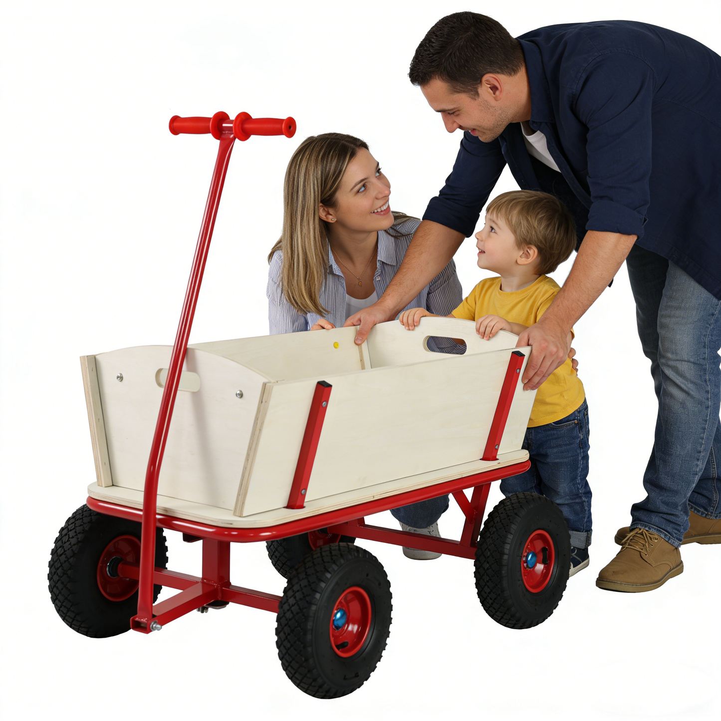Wooden Children's Outdoor Stroller with Four-Wheel Design