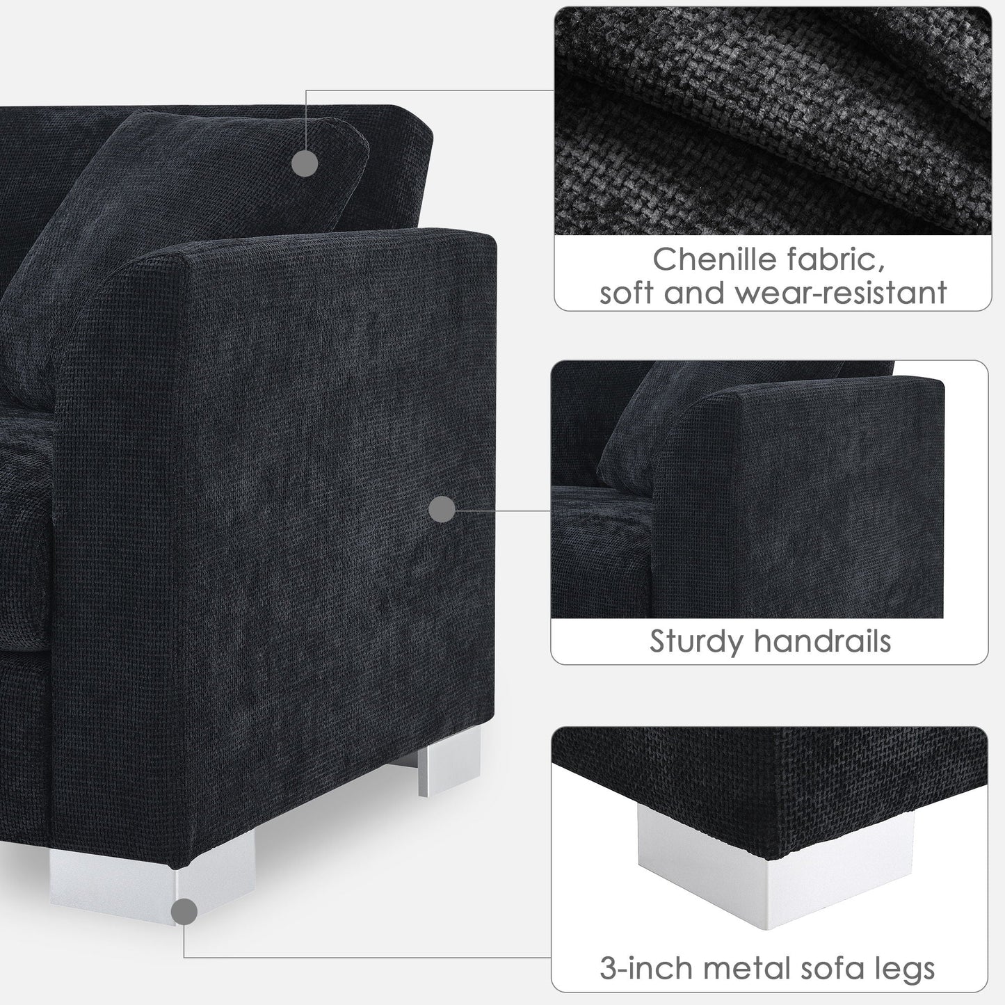 Modern Cloud Sectional Sofa L Shaped Luxury Couch Set With 2 Free Pillows 4 Seat With Oversized Chaise