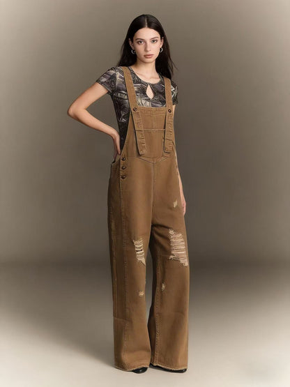 Women's Retro Loose-Fit Wide-Leg Denim Overalls
