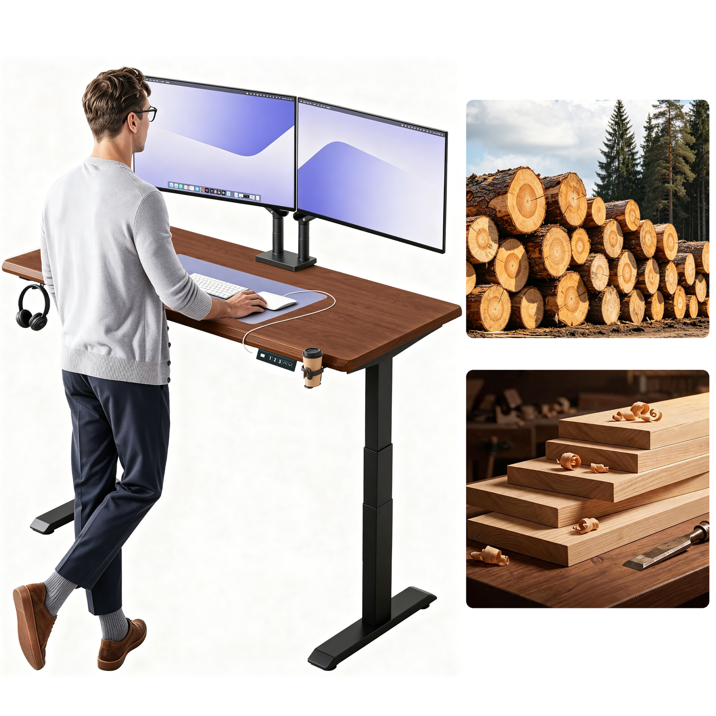 Solid Rubberwood Electric Standing Desk