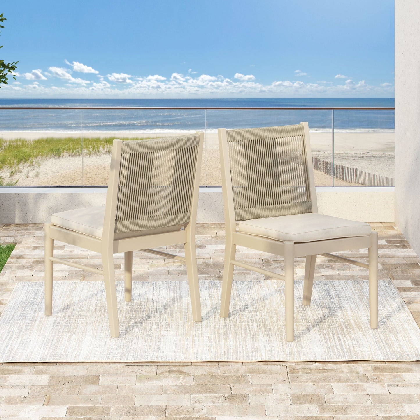 Cordoba Dining Chair Set of 2 - Comfortable Armless Beige Chairs