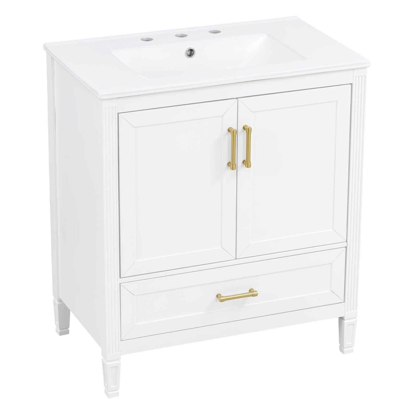 Elegant Fluted Bathroom Vanity With Sink, Soft Close Doors & Drawer