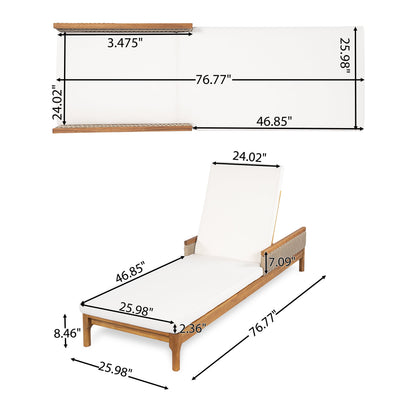 Solid Acacia Wood Sun Lounger with Beige Cushions and Light Grey Wicker