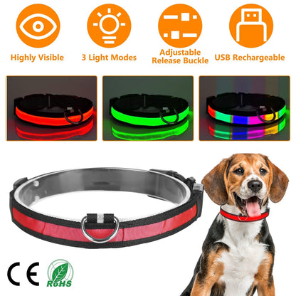LED Dog Collar USB Rechargeable Adjustable Dog Safety Collar Night Safety Flashing Luminous Light up Collar