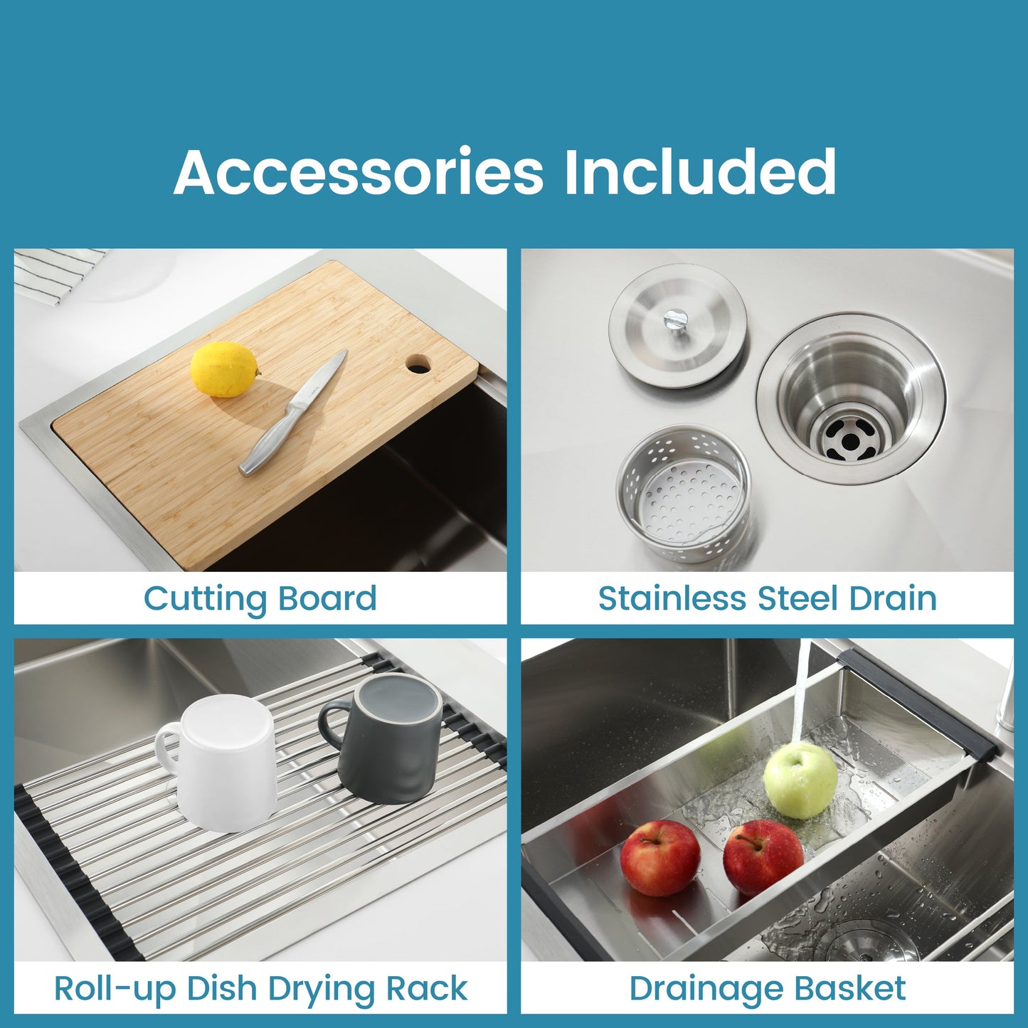 Stainless Steel Kitchen Sink, 33”x22” Single Bowl, Overmount, Brushed Finish