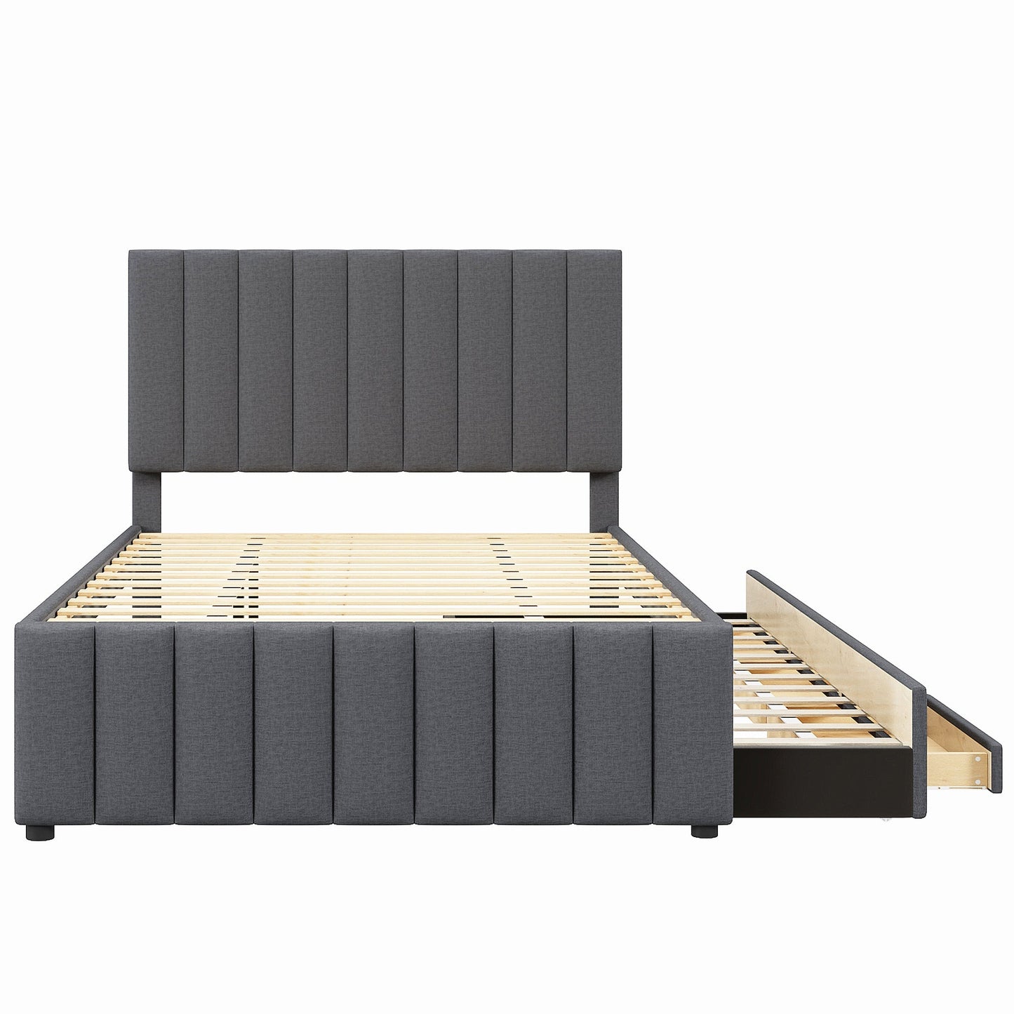 Full Size Upholstered Platform Bed with Twin Size Trundle and 3 Drawers