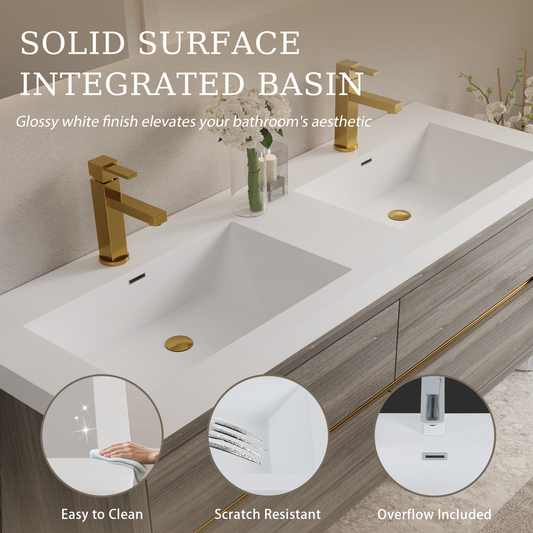 60" Wall-Mounted Bathroom Vanity with Double Sinks and Floating Storage