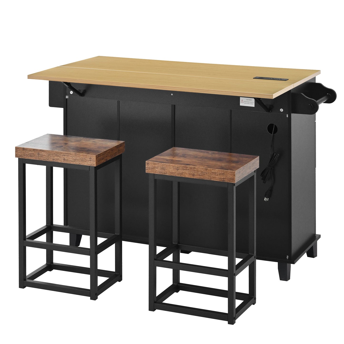 TOPMAX Farmhouse Kitchen Island with Drop Leaf and 2 Seatings