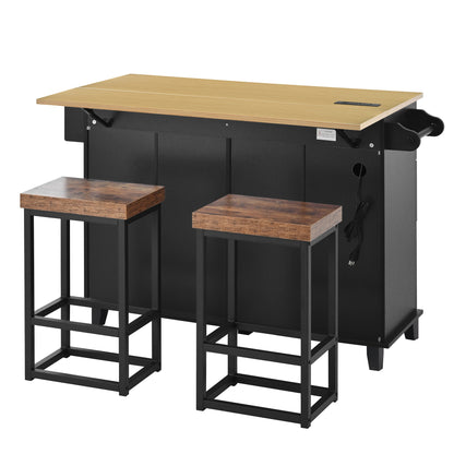 TOPMAX Farmhouse Kitchen Island with Drop Leaf and 2 Seatings
