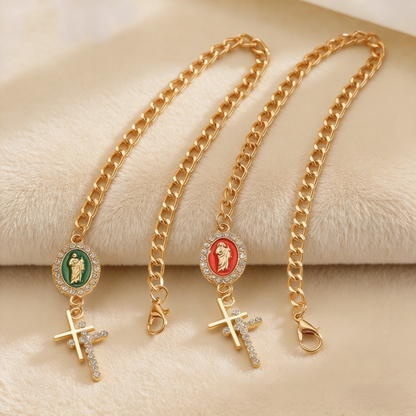 Versatile Gold-Plated Virgin Mary & Cross Bracelet