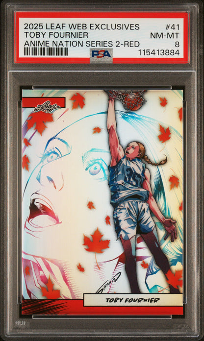 Graded 2025 Leaf Web Exclusives Toby Fournier #41 Anime Nation Series 2 Red /25 Basketball Card PSA 8 Near Mint