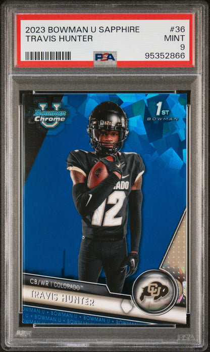 Graded 2023 Topps Bowman U Sapphire Travis Hunter #36 Rookie RC Football Card PSA 9 Mint