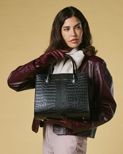 Patrizia (black) - Italian calf leather women's handbag (with shoulder strap)