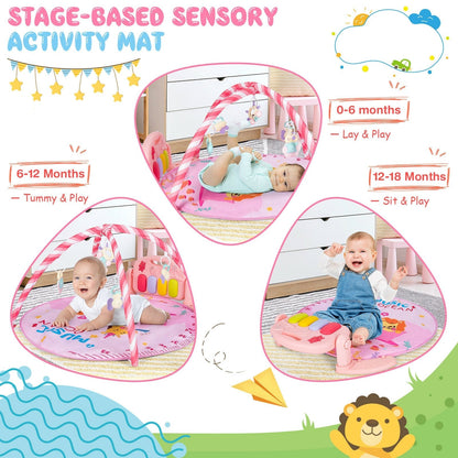 Baby Activity Play Piano Gym Mat with 5 Hanging Sensory Toys