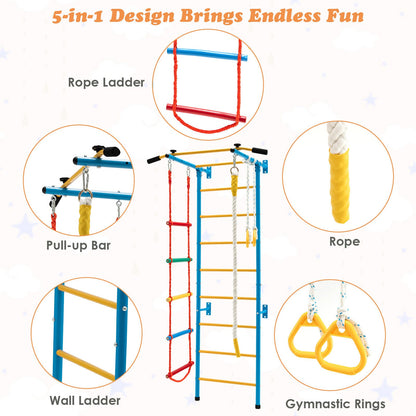 7 In 1 Kids Indoor Gym Playground Swedish Wall Ladder for Solid Wall-Yellow