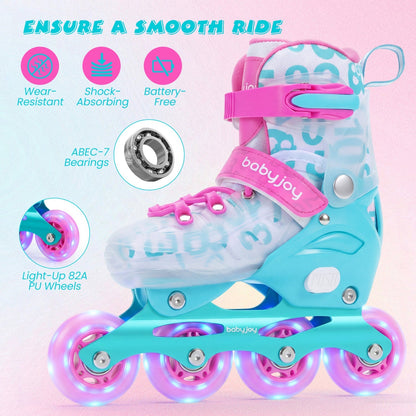 4-Size Adjustable Kids Inline Skates for Beginners Ages 5-7