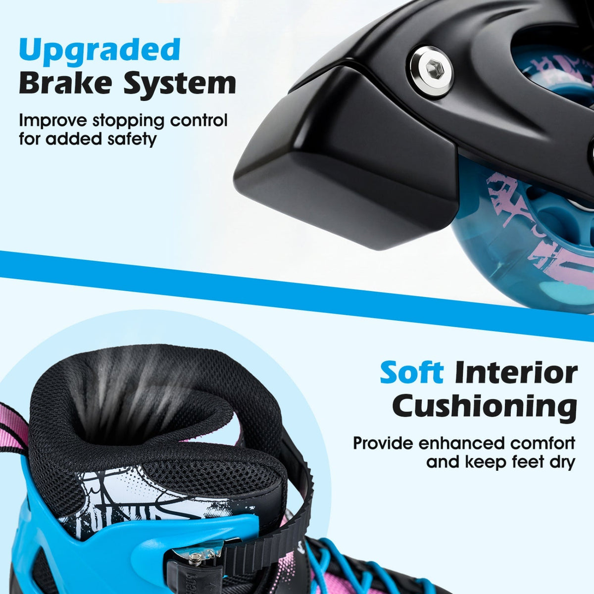 4-Size Adjustable Light-Up Kids Inline Skates for Kids Ages 7-9