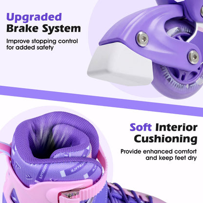 4-Size Adjustable Light-Up Kids Inline Skates for Kids Ages 7-9