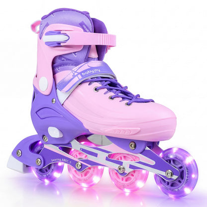 4-Size Adjustable Light-Up Kids Inline Skates for Kids Ages 9-14