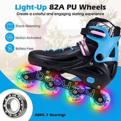 Adjustable Light-Up Kids Inline Skates Ages 9-14