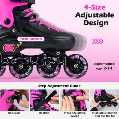 Adjustable Light-Up Kids Inline Skates Ages 9-14