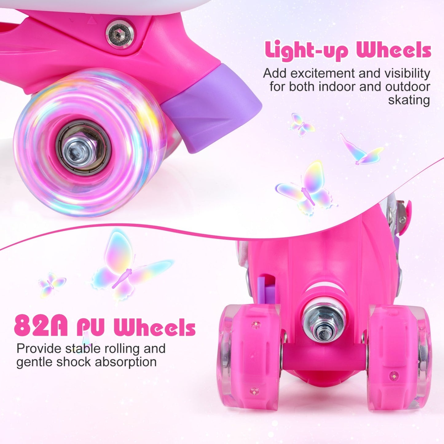 4 Sizes Adjustable Kids Roller Skates for Toddlers Ages 9-14 with 4 Light-up Wheels