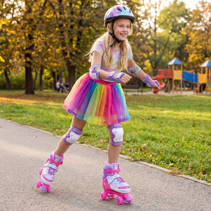 4 Sizes Adjustable Kids Roller Skates for Toddlers Ages 9-14 with 4 Light-up Wheels
