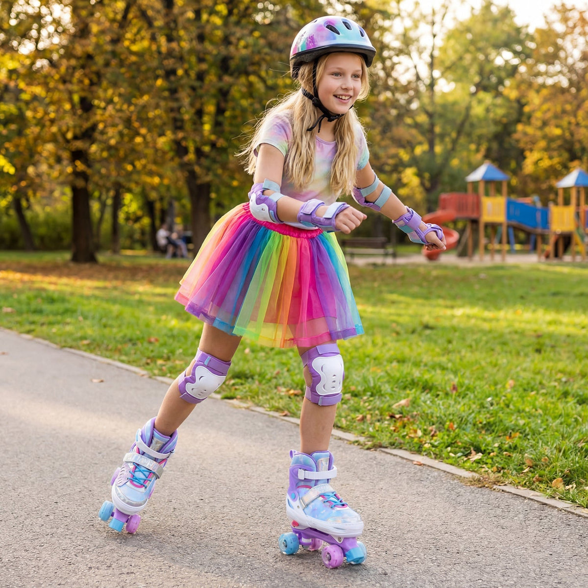 4 Sizes Adjustable Kids Roller Skates for Toddlers Ages 9-14 with 4 Light-up Wheels