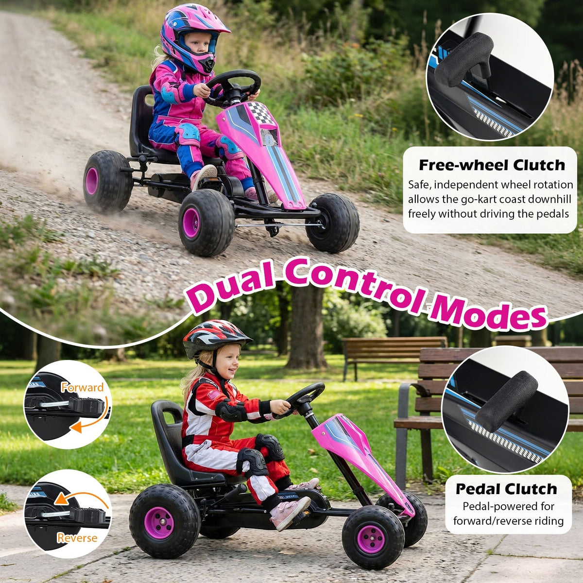 4-Wheel Ride On Toy Pedal Go Kart for Kids with Steering Wheel and Safe Handbrake