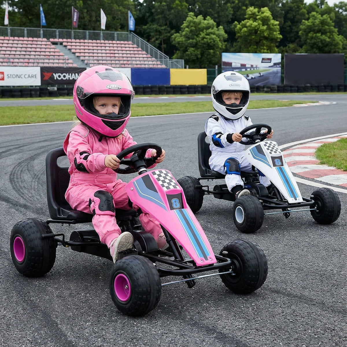 4-Wheel Ride On Toy Pedal Go Kart for Kids with Steering Wheel and Safe Handbrake