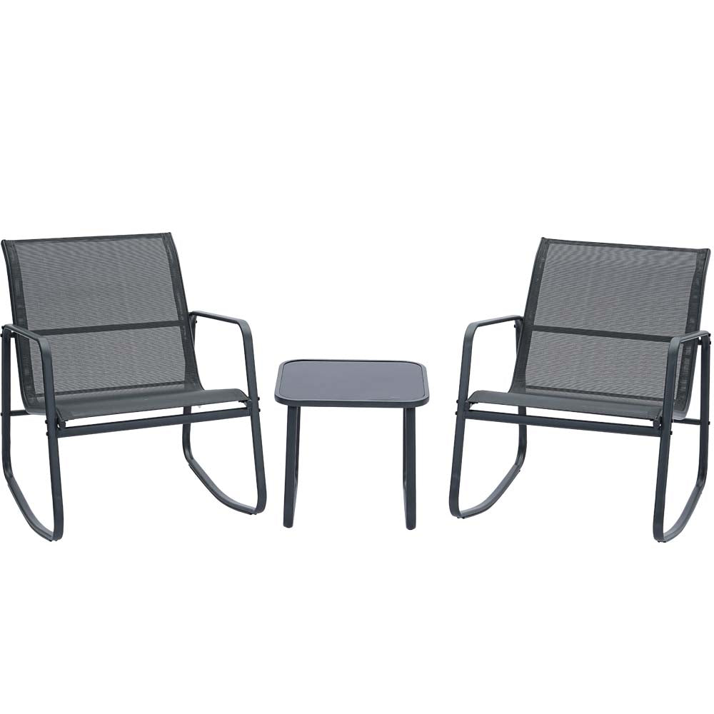 Ainfox 3 Piece Balcony Bistro Set, Outdoor Furniture with Textilene Chairs & Coffee Table, Black