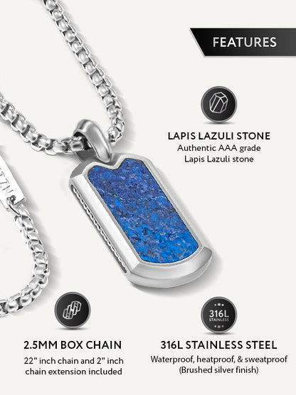 Lapis Lazuli Dog Tag Pendant Necklace
