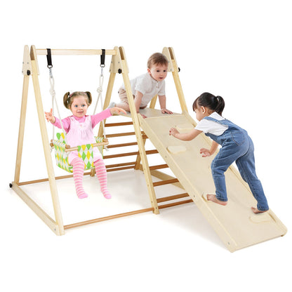 4-in-1 Indoor Jungle Gym with Baby Swing and Climbing Ramp