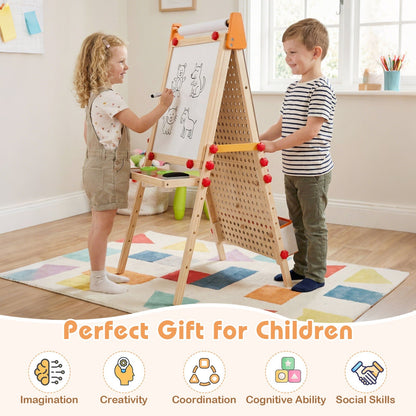 4-in-1 Wooden Kids Art Easel Double-Sided Foldable with Paper Roll and Storage Tray