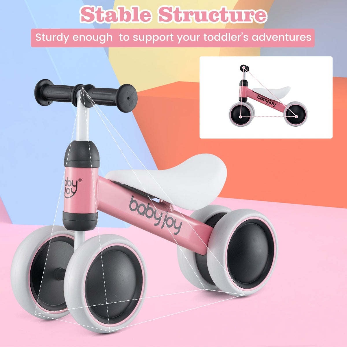 Baby Balance Bike for 2 Years Old Boys Girls No Pedal 4 Wheels-Pink
