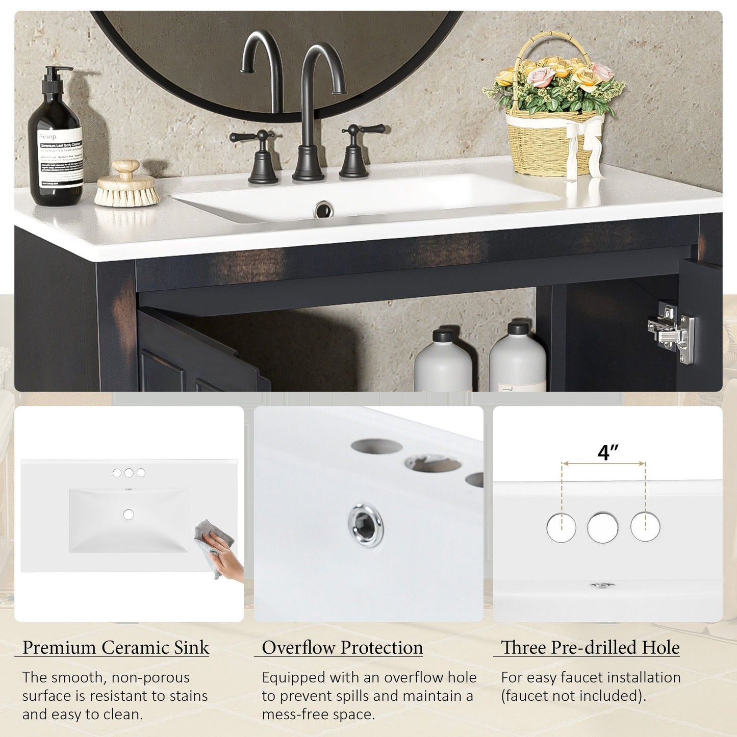 Bathroom Vanity Organizer With Sink, Combo Cabinet Set, Bathroom Storage Cabinet