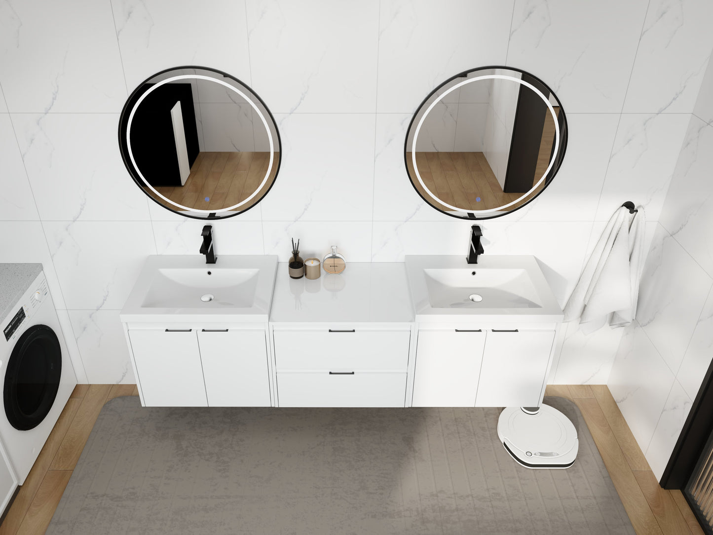 72" Bathroom Vanity With Resin Sink, Soft Close Doors, and 1-Side Cabinet